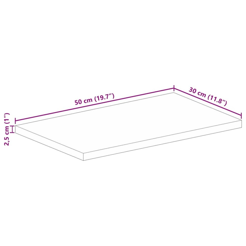 Tafelblad rechthoekig 50x30x2,5 cm massief mangohout