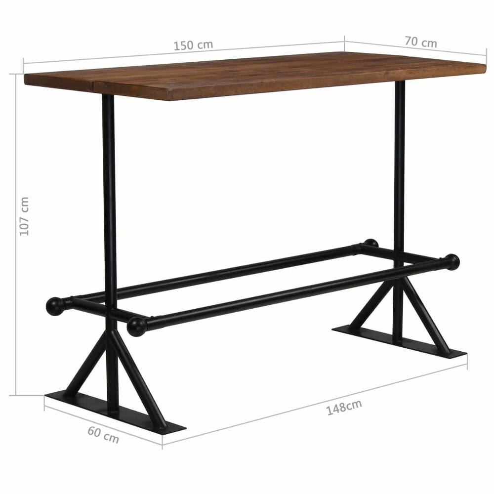 Bartafel 150x70x107 cm massief gerecycled hout donkerbruin