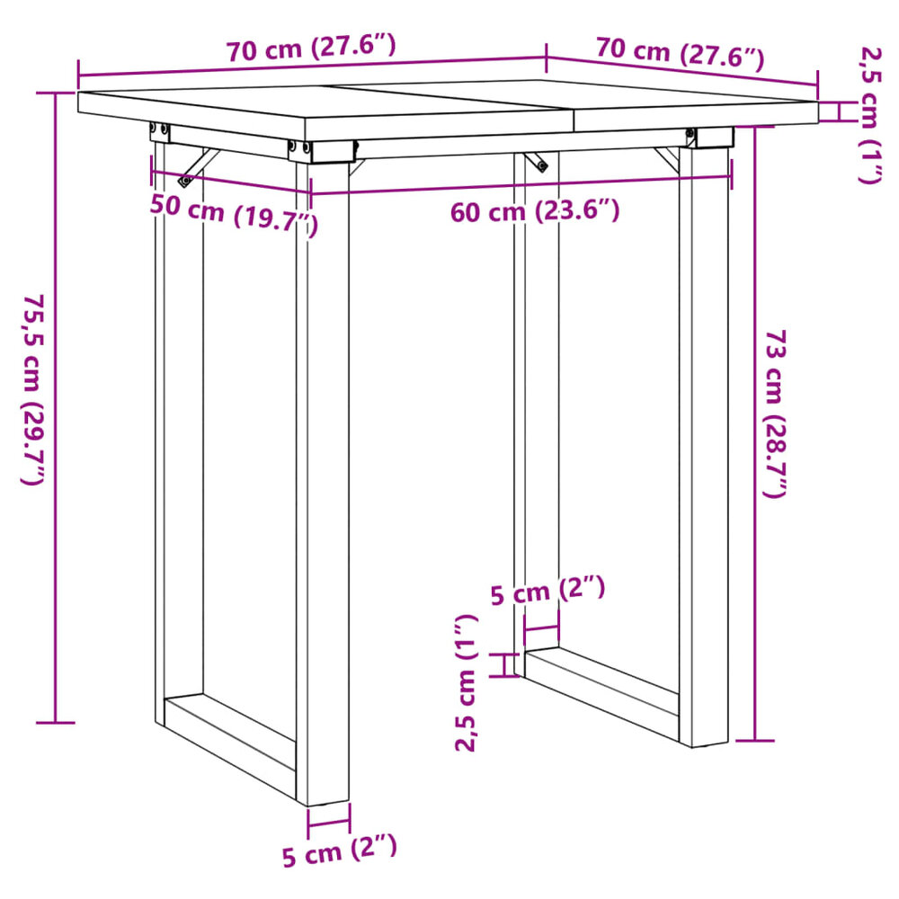 Eettafel O-frame 70x70x75,5 cm massief grenenhout en gietijzer