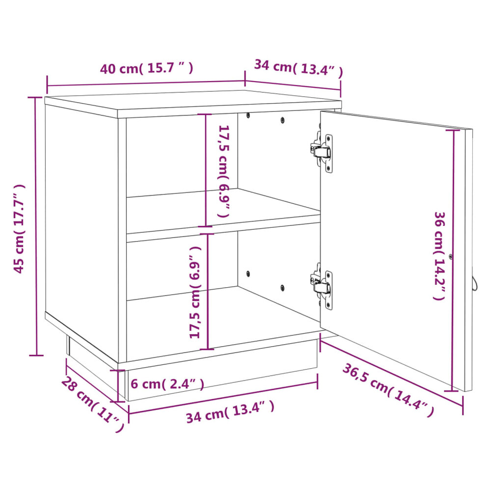Nachtkastjes 2 st 40x34x45 cm massief grenenhout wit