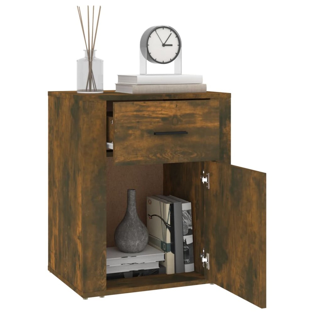 Nachtkastje 50x36x60 cm bewerkt hout gerookt eikenkleurig