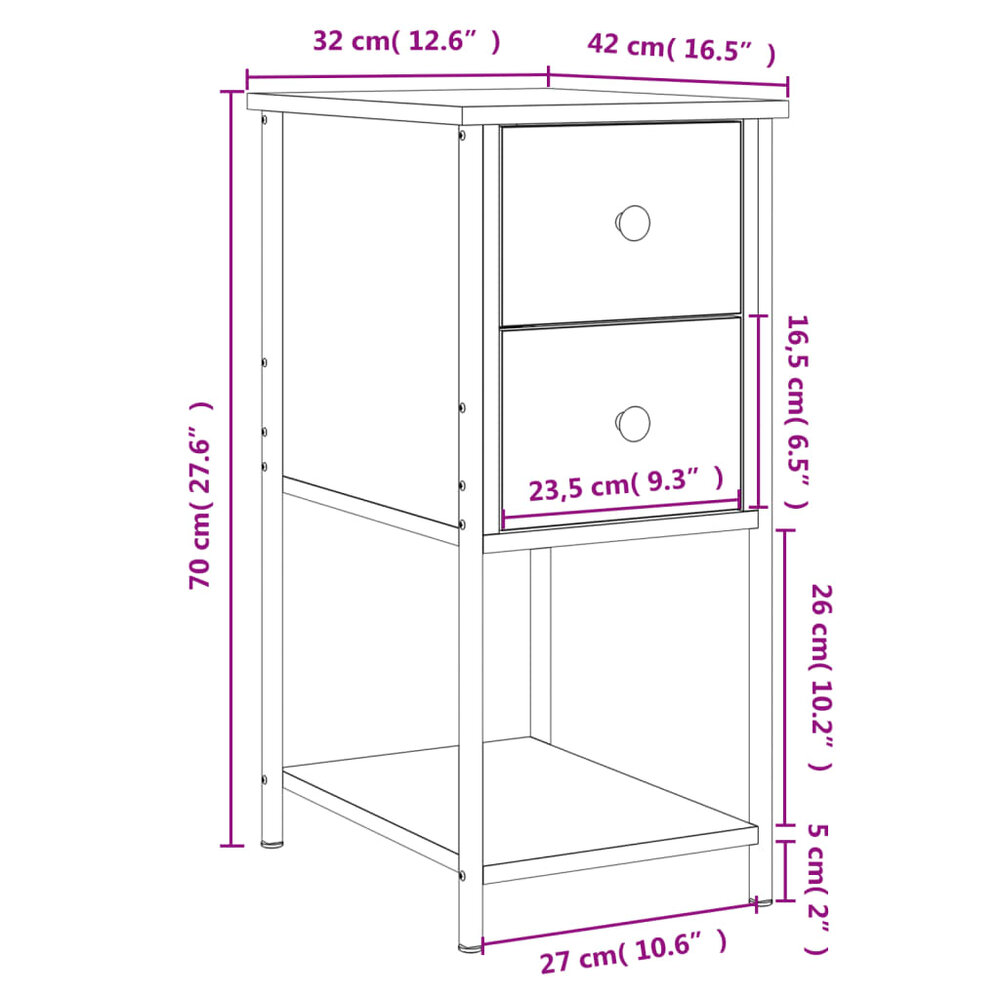 Nachtkastjes 2 st 32x42x70 cm bewerkt hout zwart