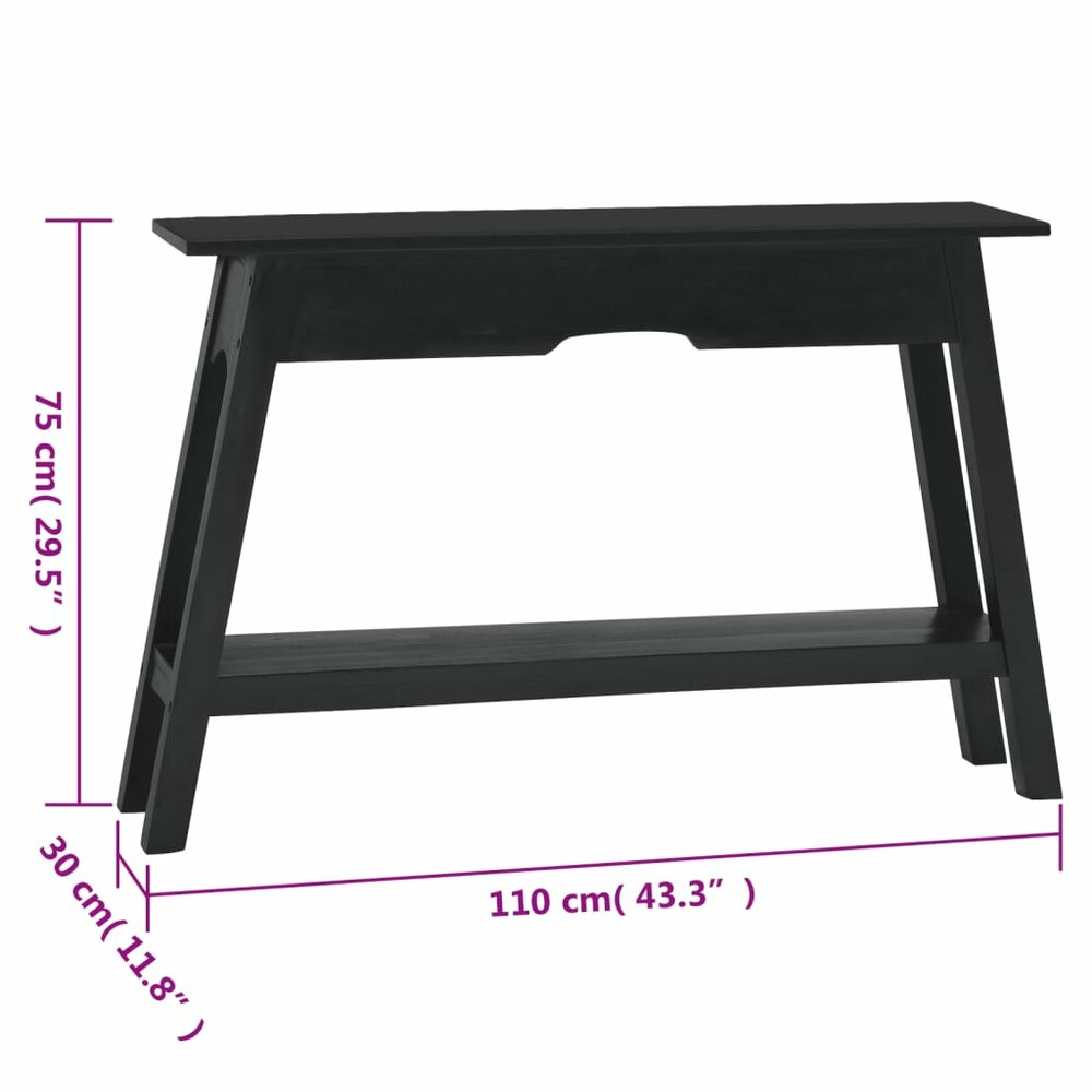 Wandtafel 110x30x75 cm massief mahoniehout zwart