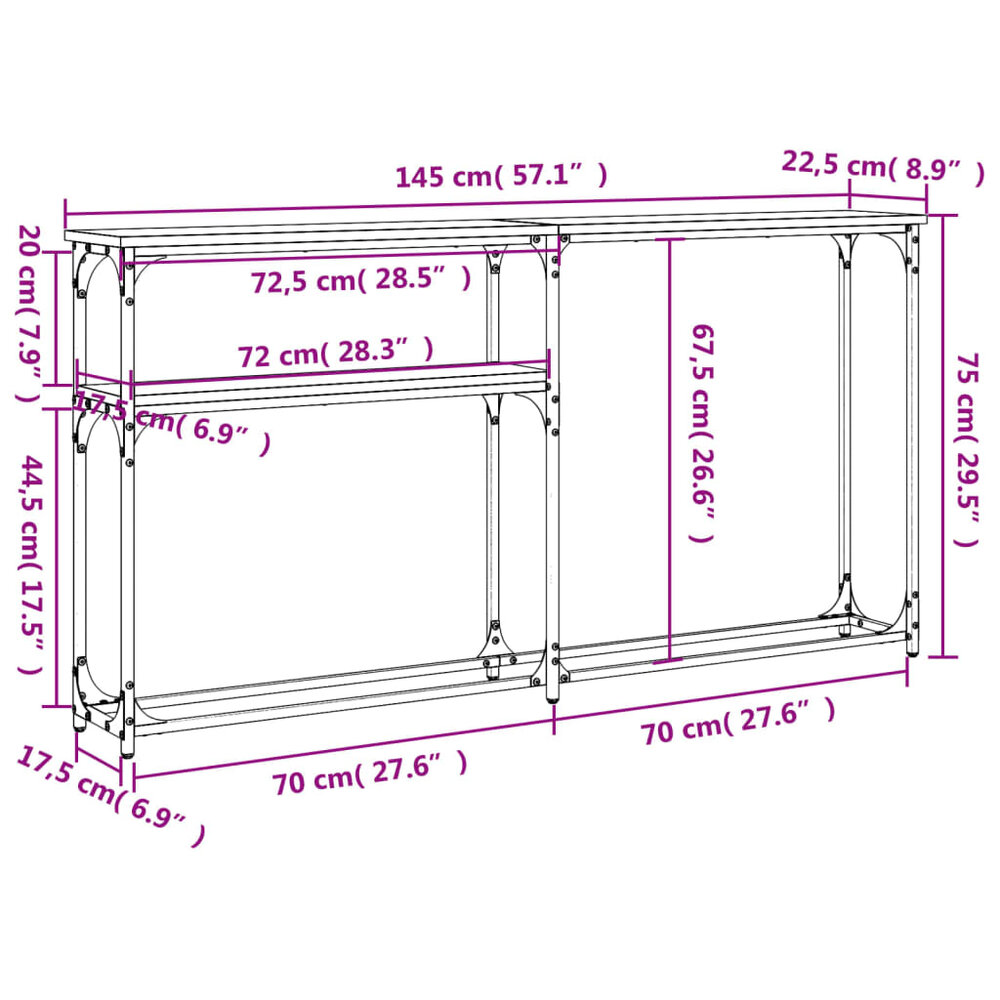 Wandtafel 145x22,5x75 cm bewerkt hout zwart