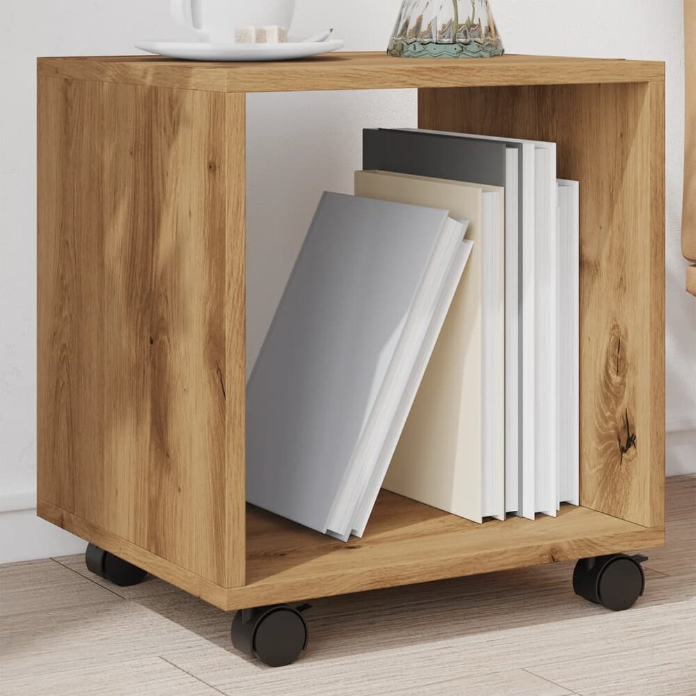 Rolkast 37x33x42,5 cm bewerkt hout artisanaal eikenkleurig