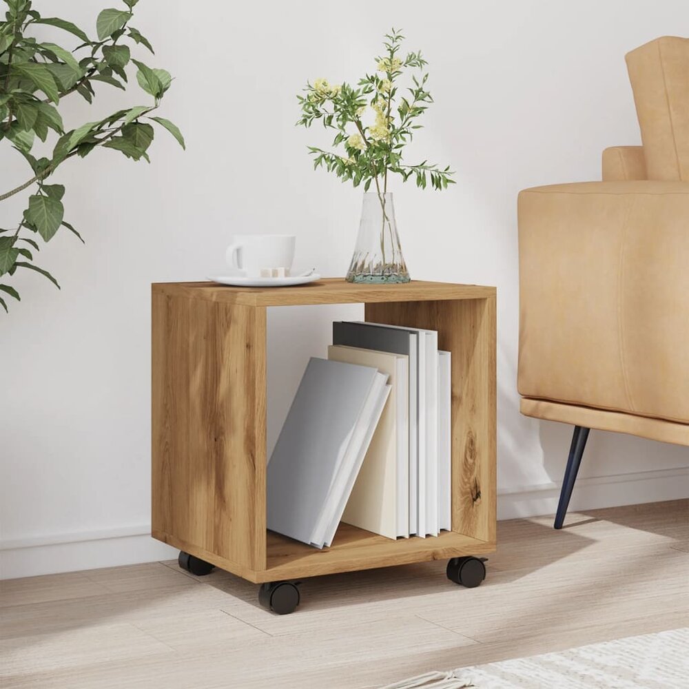 Rolkast 37x33x42,5 cm bewerkt hout artisanaal eikenkleurig