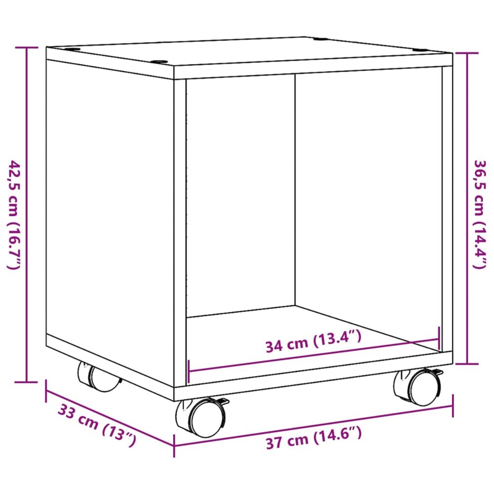 Rolkast 37x33x42,5 cm bewerkt hout artisanaal eikenkleurig