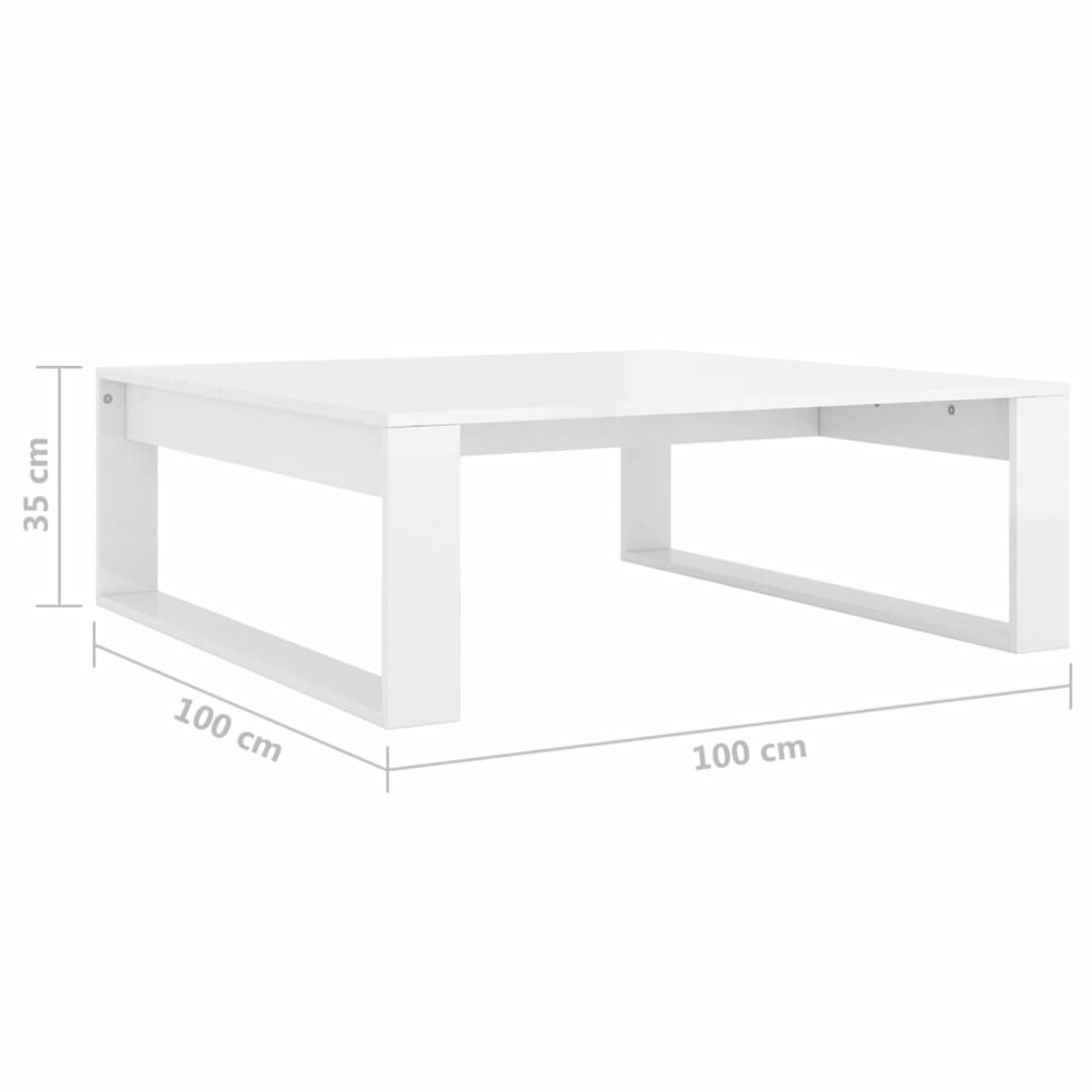 Salontafel 100x100x35 cm bewerkt hout hoogglans wit