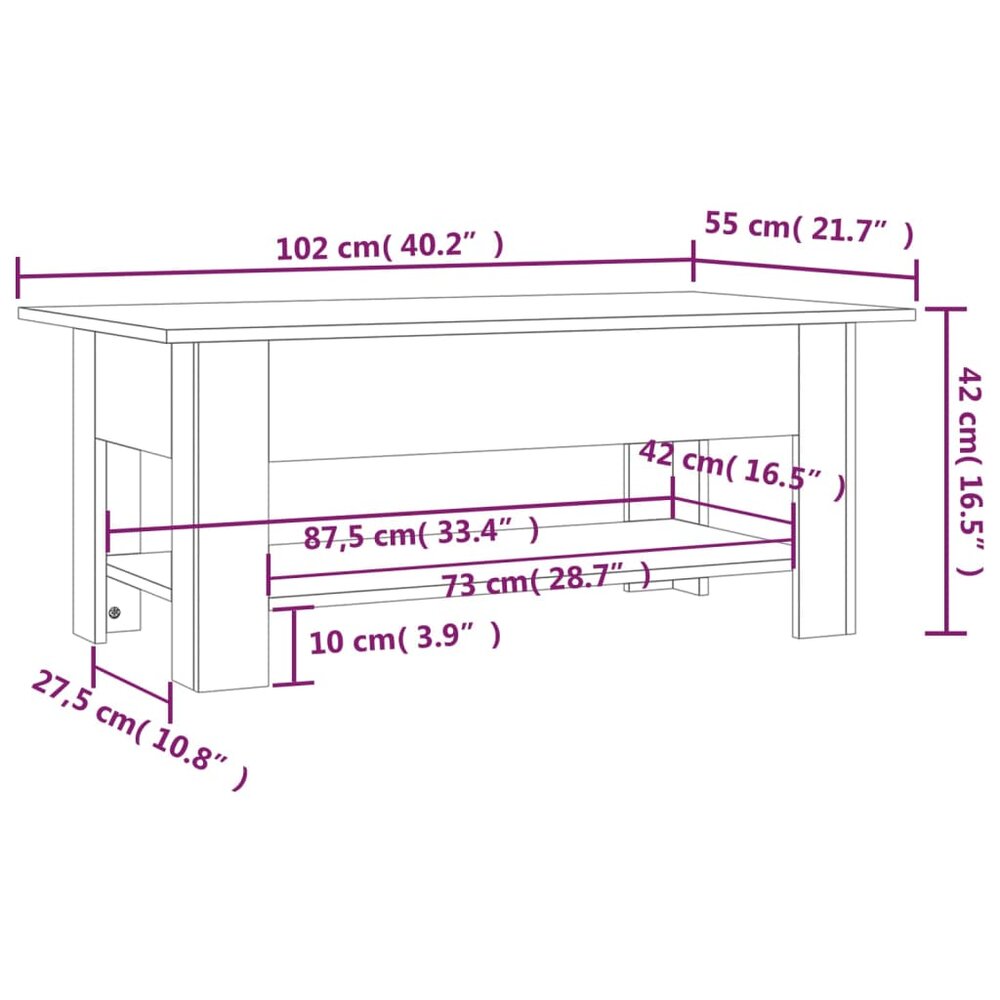 Salontafel 102x55x42 cm bewerkt hout bruin eikenkleur