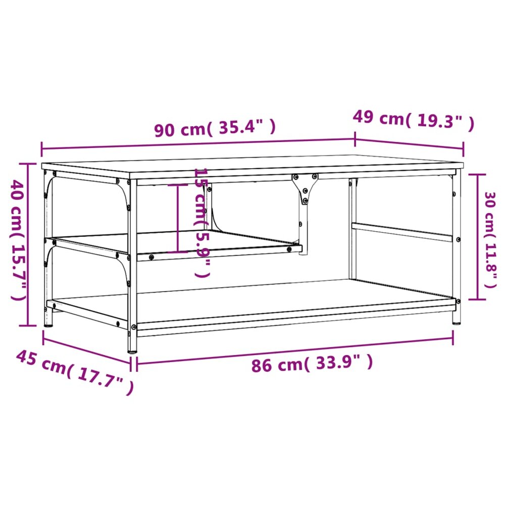 Salontafel 90x49x40 cm bewerkt hout sonoma eikenkleurig