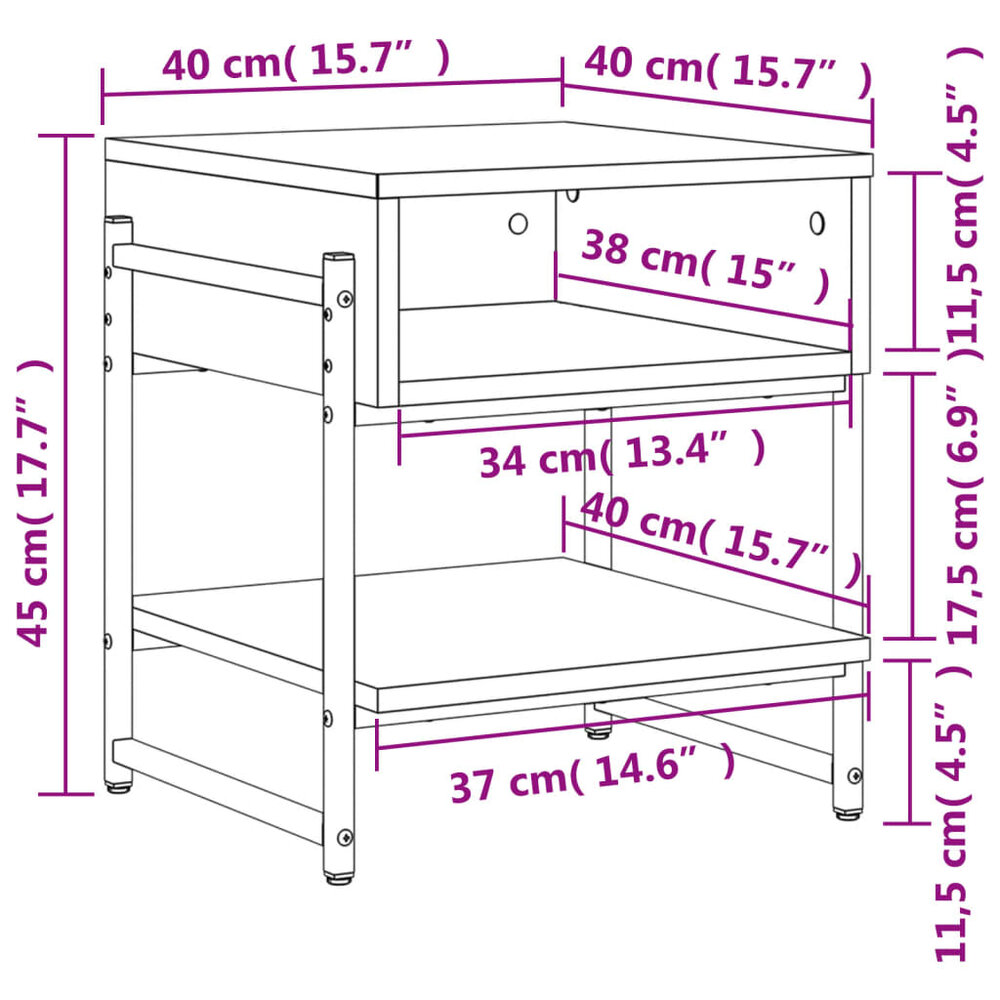 Salontafel 40x40x45 cm bewerkt hout sonoma eikenkleurig