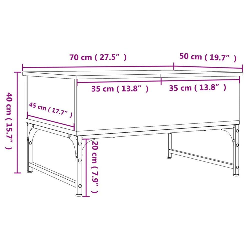 Salontafel 70x50x40 cm bewerkt hout en metaal sonoma eikenkleur