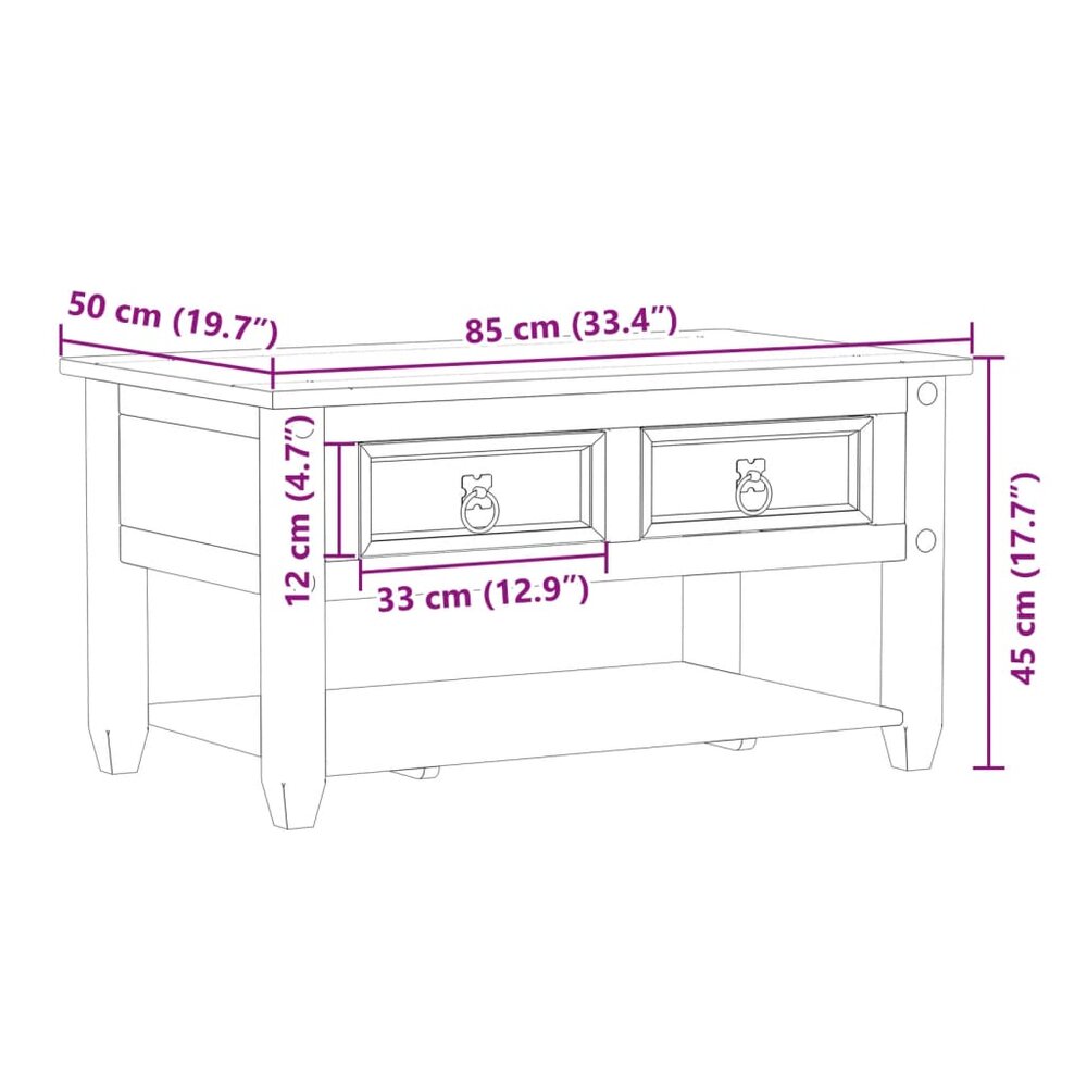 Salontafel met lades Corona 85x50x45 cm massief grenenhout