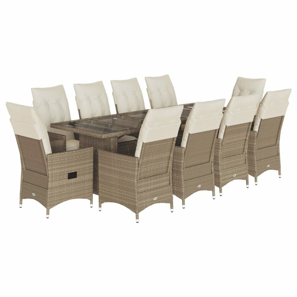 11-delige Bistroset met kussens poly rattan beige