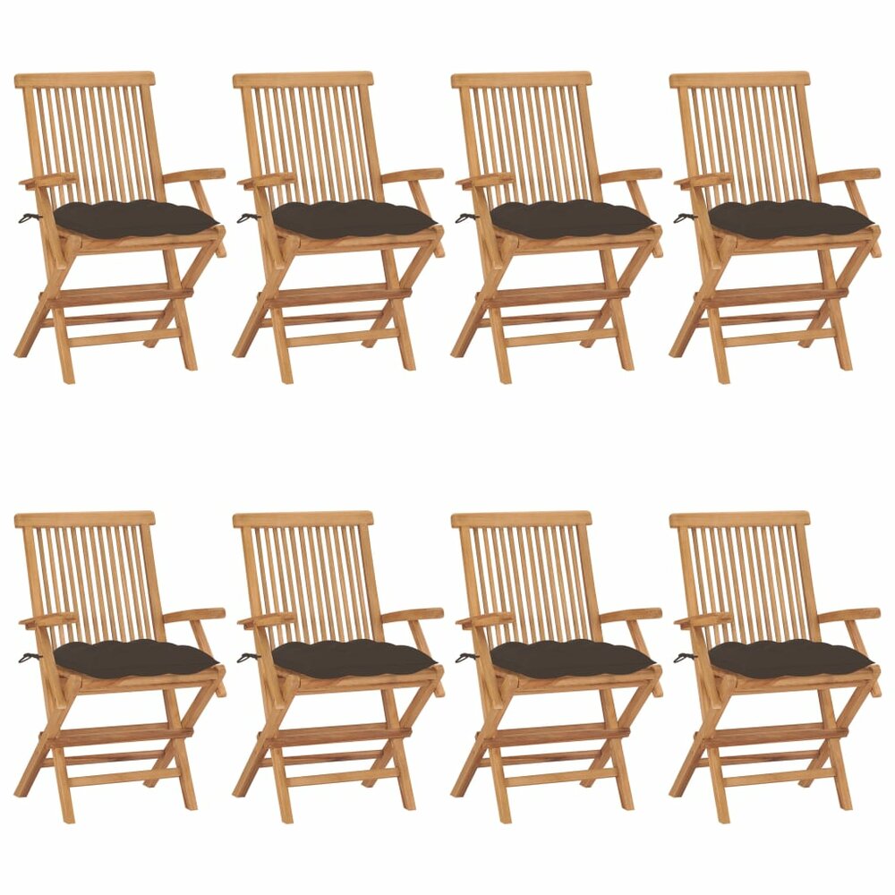 Tuinstoelen 8 st met taupe kussens massief teakhout