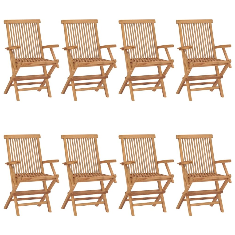 Tuinstoelen 8 st met taupe kussens massief teakhout