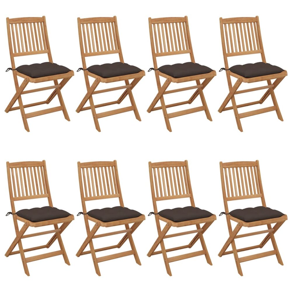 Tuinstoelen 8 st inklapbaar met kussens massief acaciahout