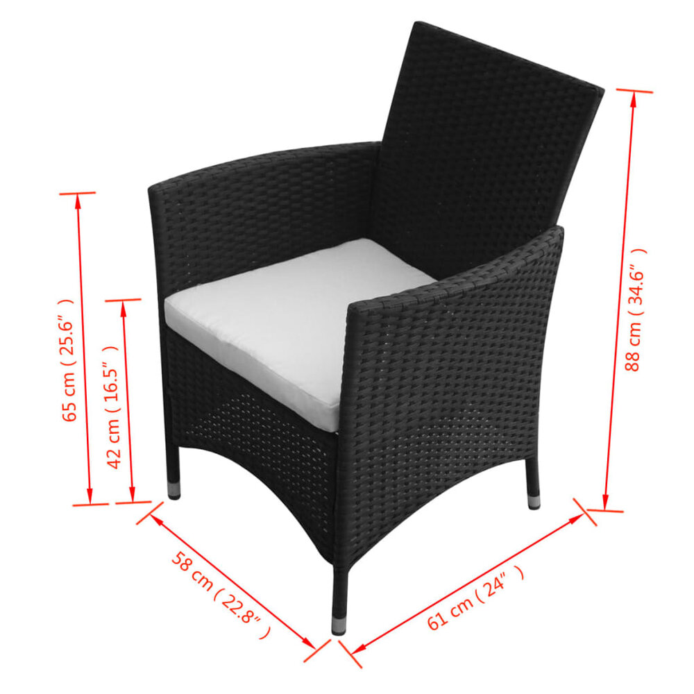 Tuinstoelen 2 st poly rattan zwart
