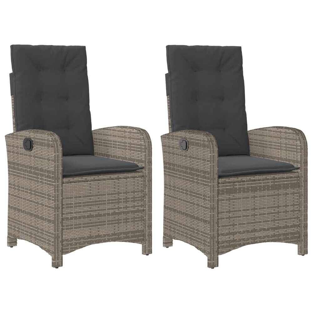 Tuinstoelen 2 st verstelbaar met kussens poly rattan grijs