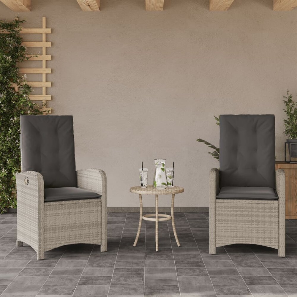 Tuinstoelen 2 st verstelbaar met kussens poly rattan lichtgrijs