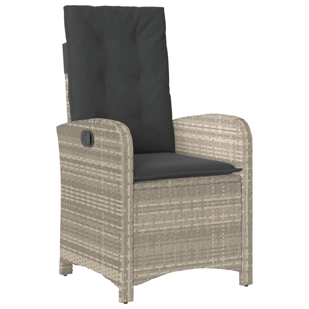 Tuinstoelen 2 st verstelbaar met kussens poly rattan lichtgrijs