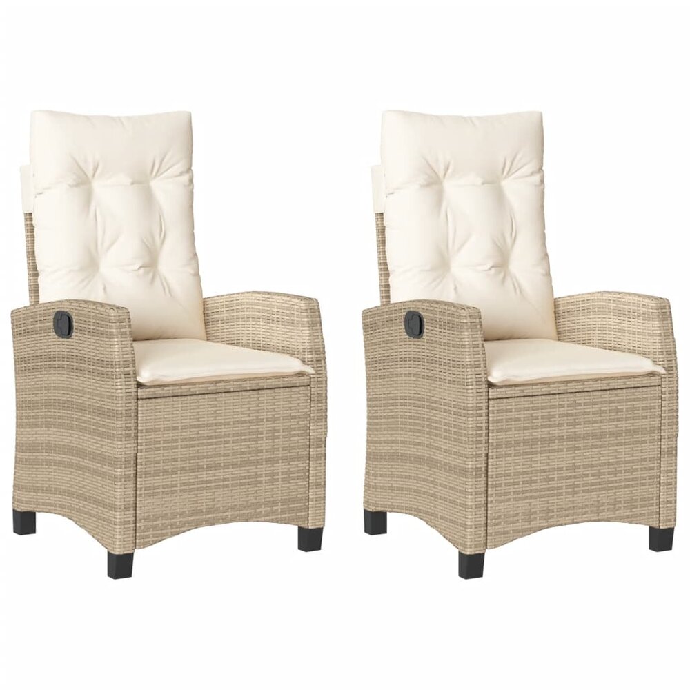 Tuinstoelen 2 st verstelbaar met kussens poly rattan beige