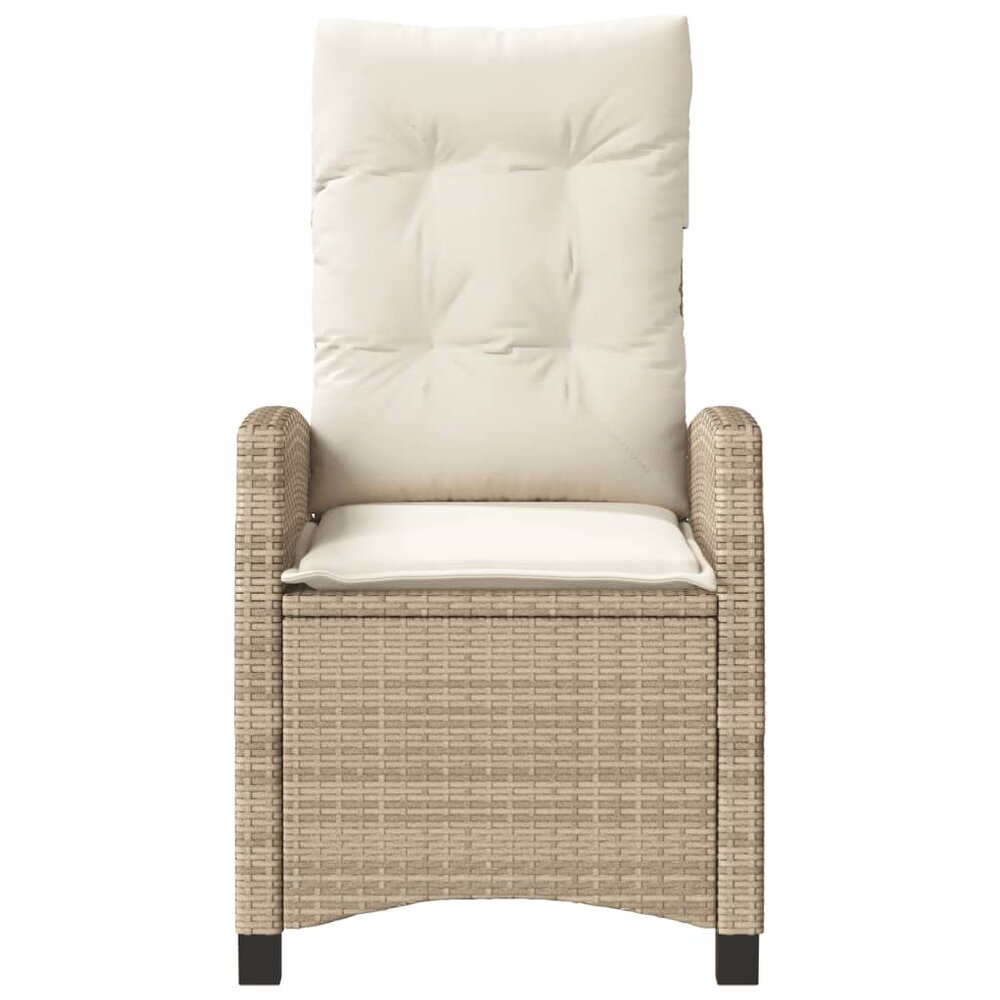 Tuinstoelen 2 st verstelbaar met kussens poly rattan beige