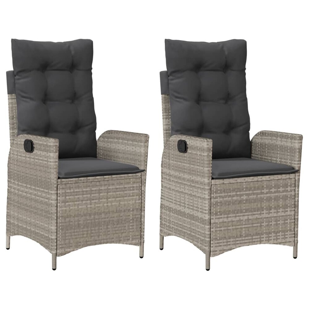 Tuinstoelen 2 st verstelbaar met kussens poly rattan lichtgrijs