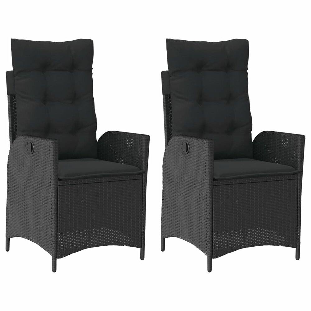 Tuinstoelen 2 st verstelbaar met kussens poly rattan zwart