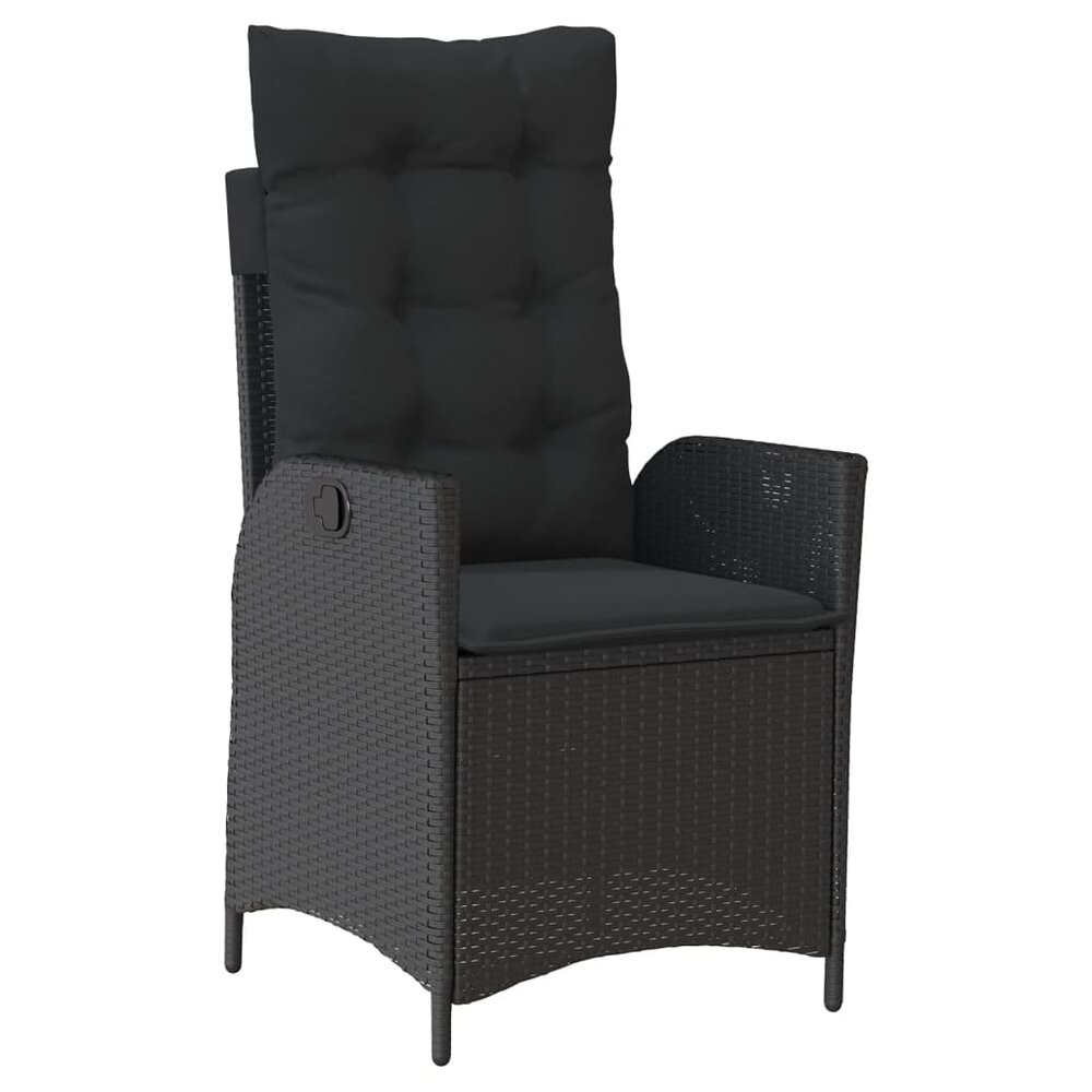 Tuinstoelen 2 st verstelbaar met kussens poly rattan zwart