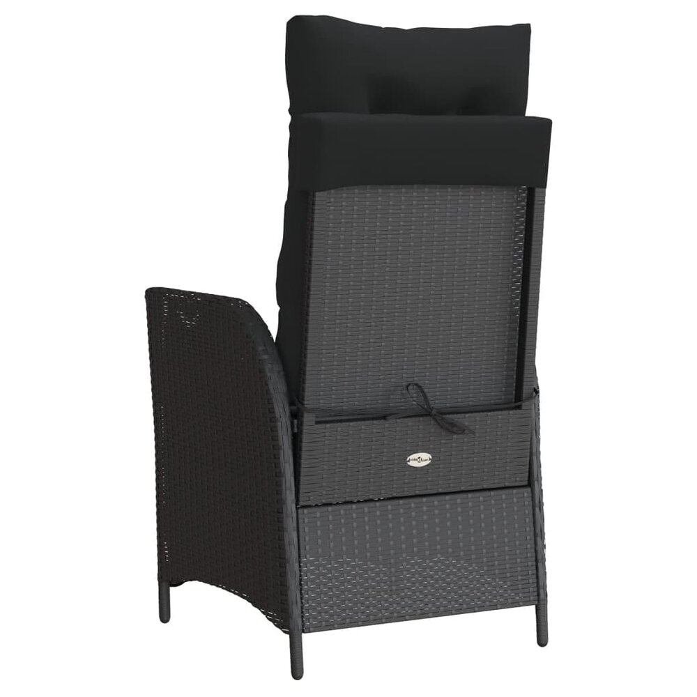 Tuinstoelen 2 st verstelbaar met kussens poly rattan zwart