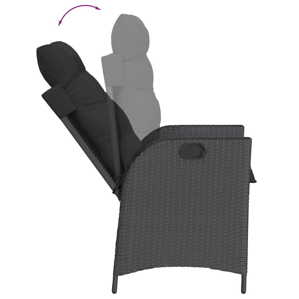 Tuinstoelen 2 st verstelbaar met kussens poly rattan zwart