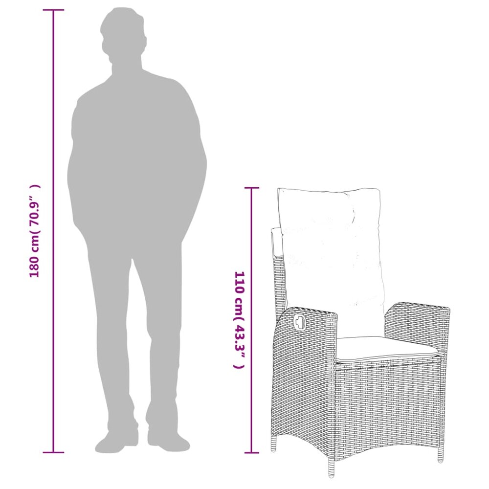 Tuinstoelen 2 st verstelbaar met kussens poly rattan zwart