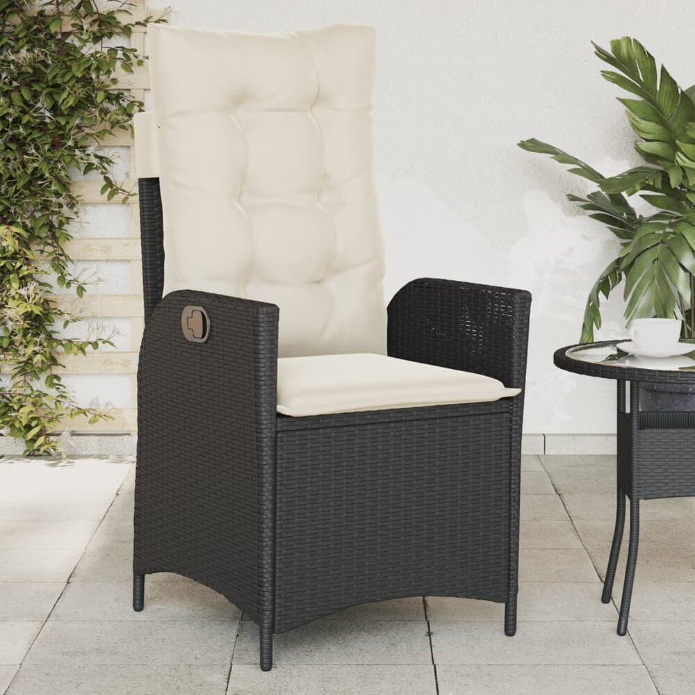 Tuinstoelen 2 st verstelbaar met kussens poly rattan zwart