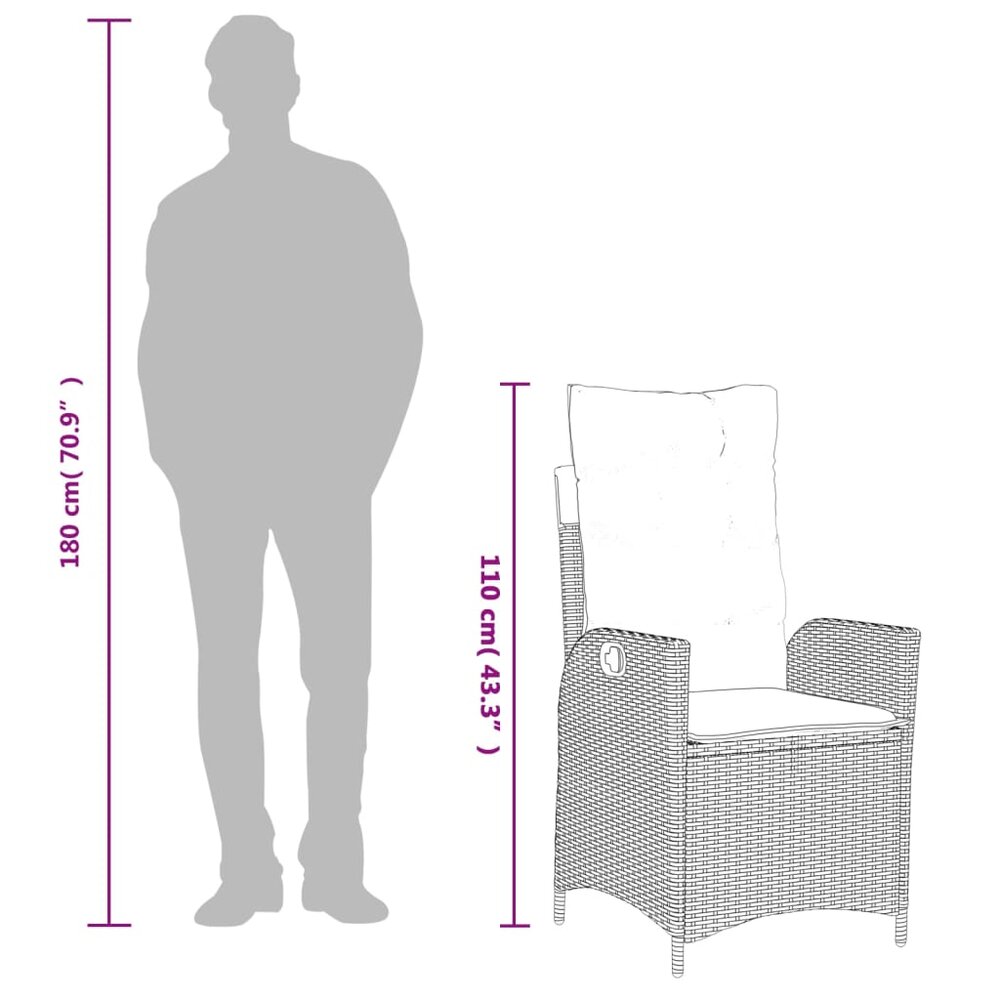 Tuinstoelen 2 st verstelbaar met kussens poly rattan zwart