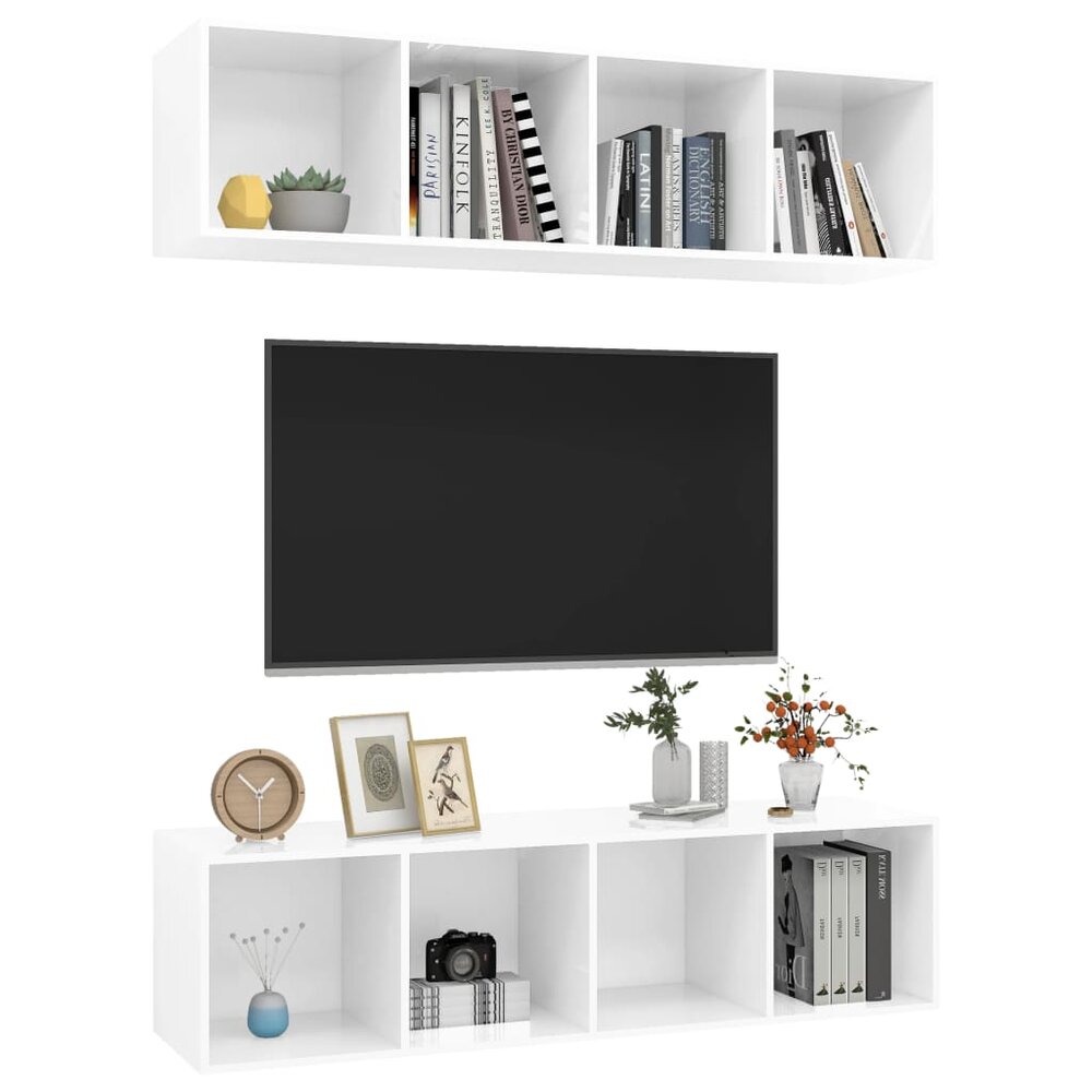 Tv-wandmeubelen 2 st spaanplaat hoogglans wit