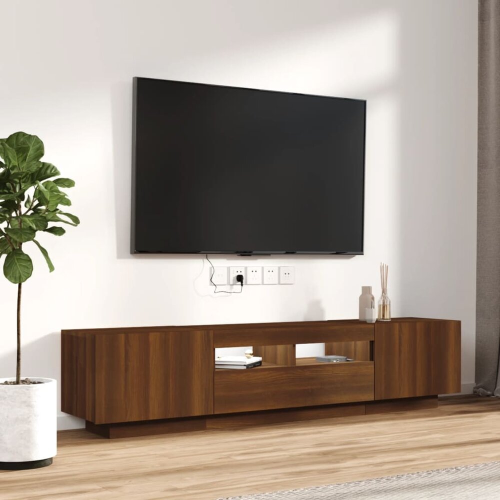 2-delige Tv-meubelset met LED bewerkt hout bruineiken