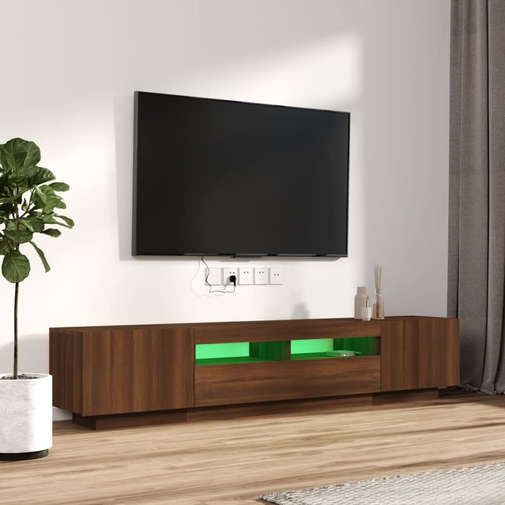 2-delige Tv-meubelset met LED bewerkt hout bruineiken