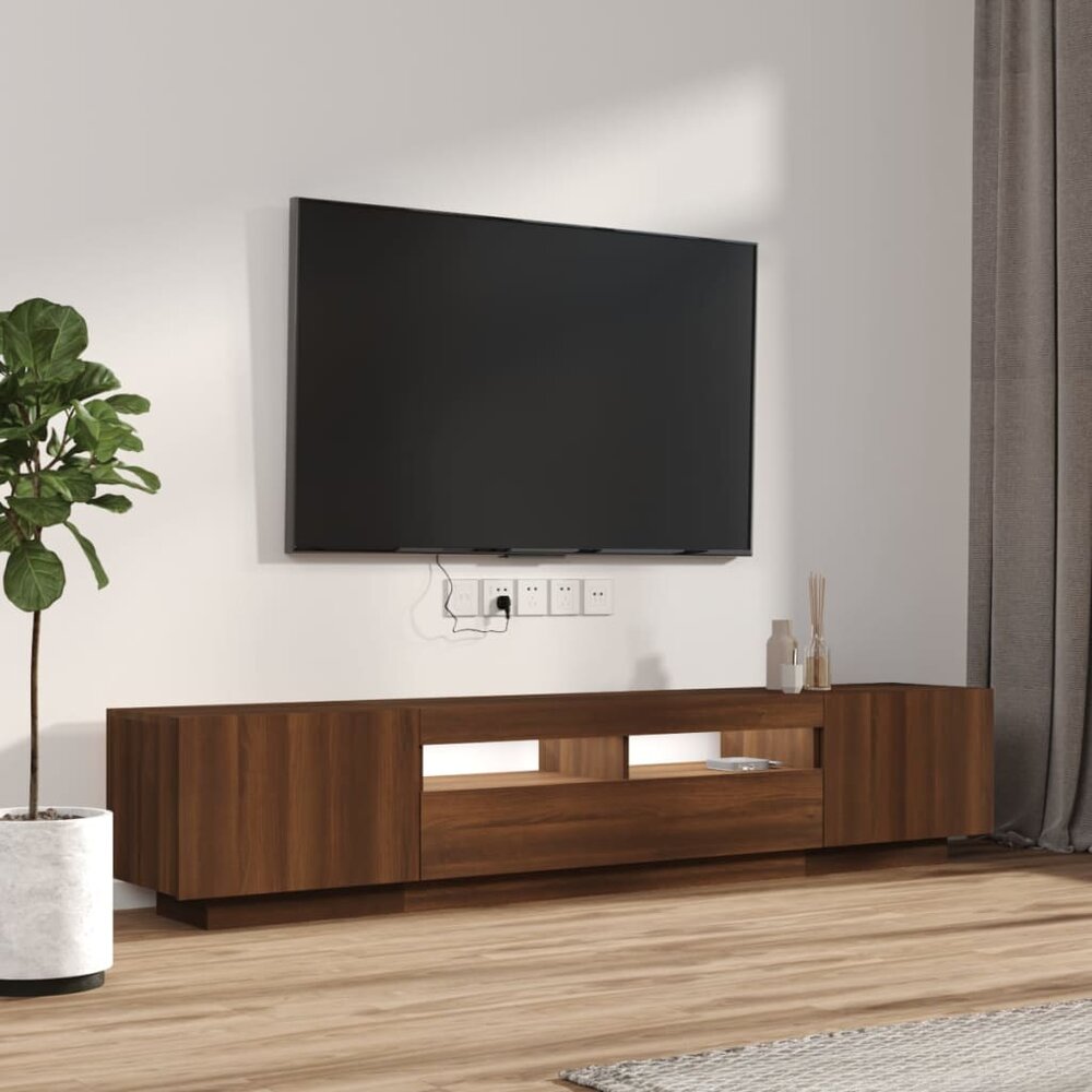 2-delige Tv-meubelset met LED bewerkt hout bruineiken
