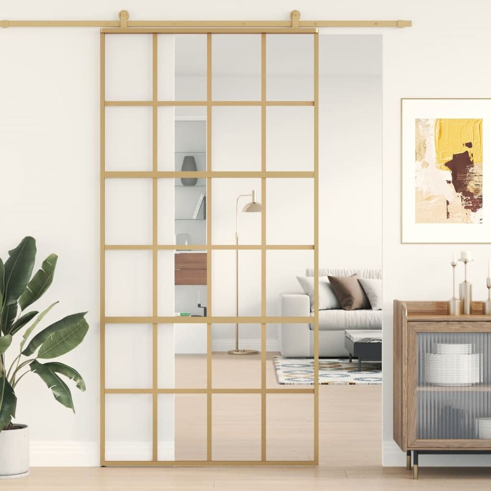 Schuifdeur 102,5x205 cm helder ESG-glas en aluminium goudkleur