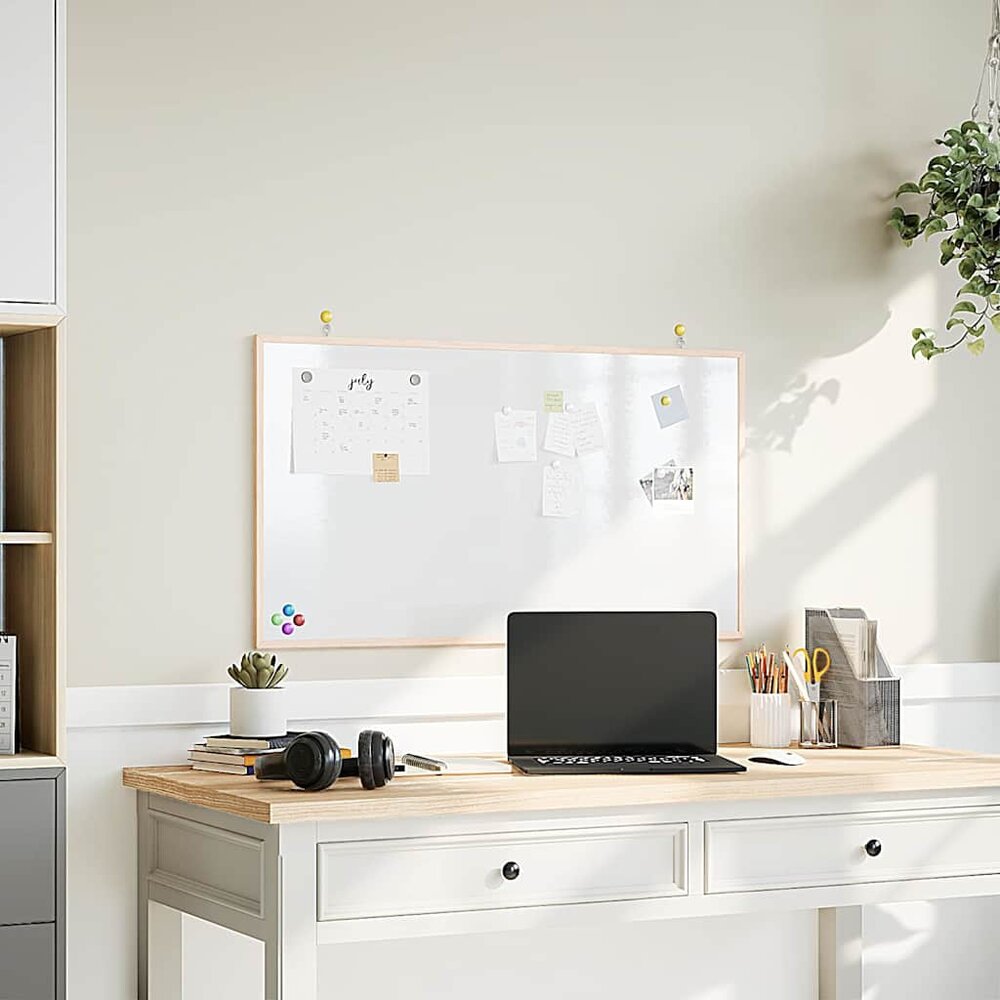 Magnetisch whiteboard met massief grenenhouten frame 100x55 cm