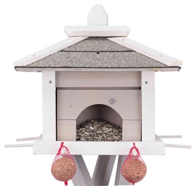 Trixie Natura Voederhuis Met Standaard En 4 Silo&#039;s Grenen Grijs / Wit 46X46X35/135 CM
