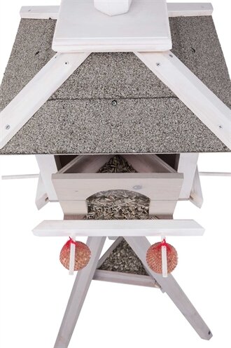 Trixie Natura Voederhuis Met Standaard En 4 Silo&#039;s Grenen Grijs / Wit 46X46X35/135 CM
