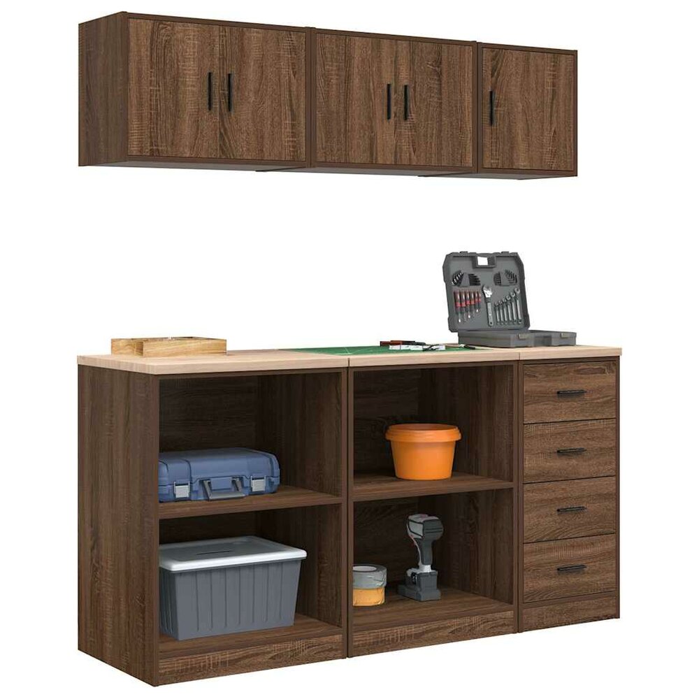 Garagekasten 6 st spaanplaat bruin eiken