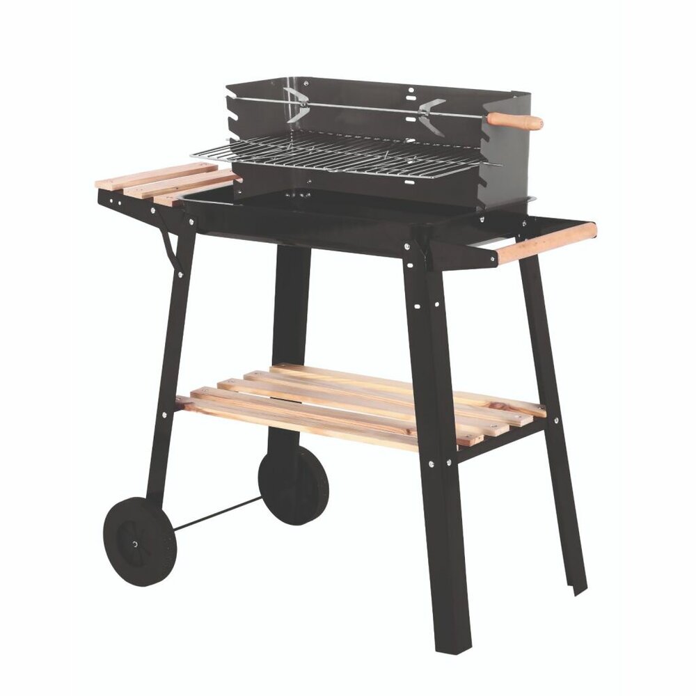 Basic Houtskool Barbecue Met Wielen Hout/Zwart