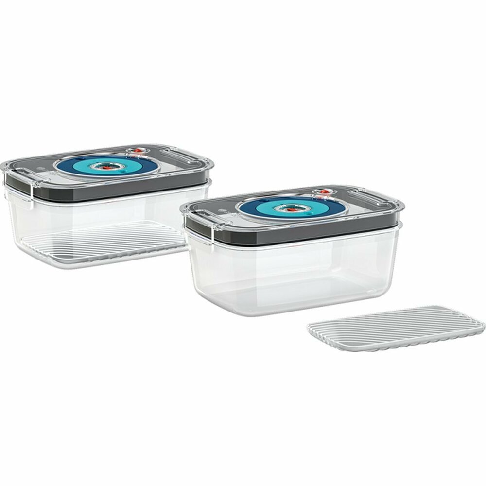 Bosch Mszv0Fc2 Vacu&uuml;m-Bewaardozen 1L 2 Stuks Transparant/Grijs/Blauw
