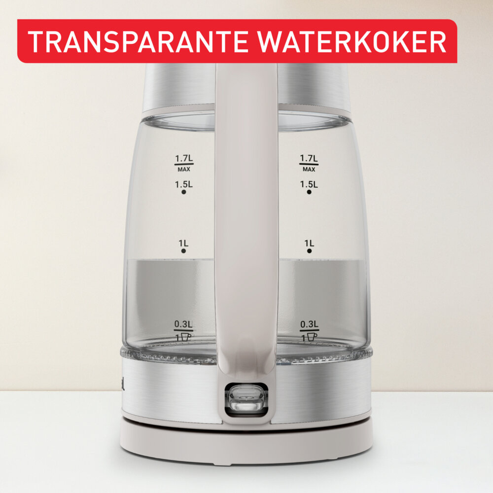 Tefal Ki605B Glazen Waterkoker 1.7L 2200W Grijs/Rvs
