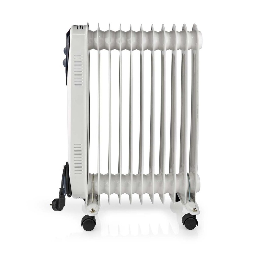 Nedis Htoi30Wt11 Mobiele Olieradiator 1000 / 1500 / 2500 W 11 Vinnen Instelbare Thermostaat 3 Warmte Standen Omvalpreventie Wit