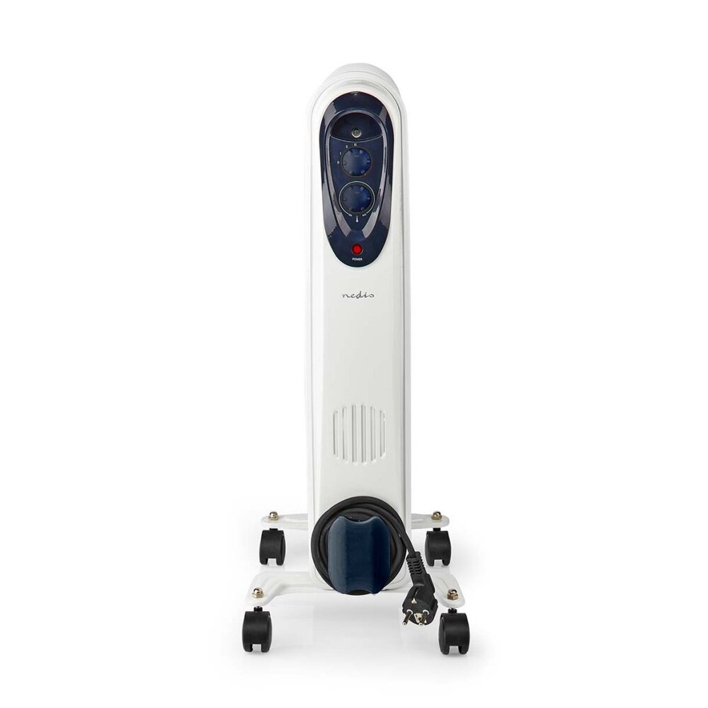 Nedis Htoi30Wt7 Mobiele Olieradiator 600 / 900 / 1500 W 7 Vinnen Instelbare Thermostaat 3 Warmte Standen Omvalpreventie Wit