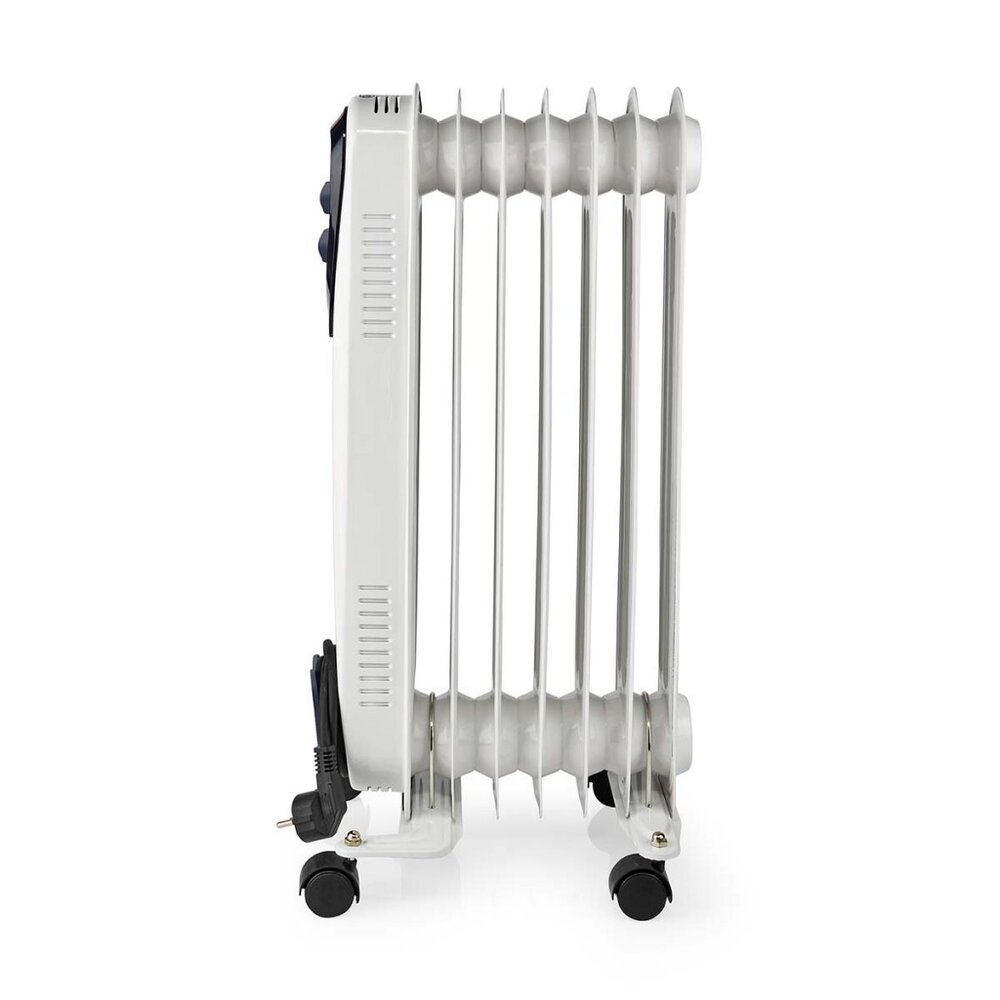 Nedis Htoi30Wt7 Mobiele Olieradiator 600 / 900 / 1500 W 7 Vinnen Instelbare Thermostaat 3 Warmte Standen Omvalpreventie Wit